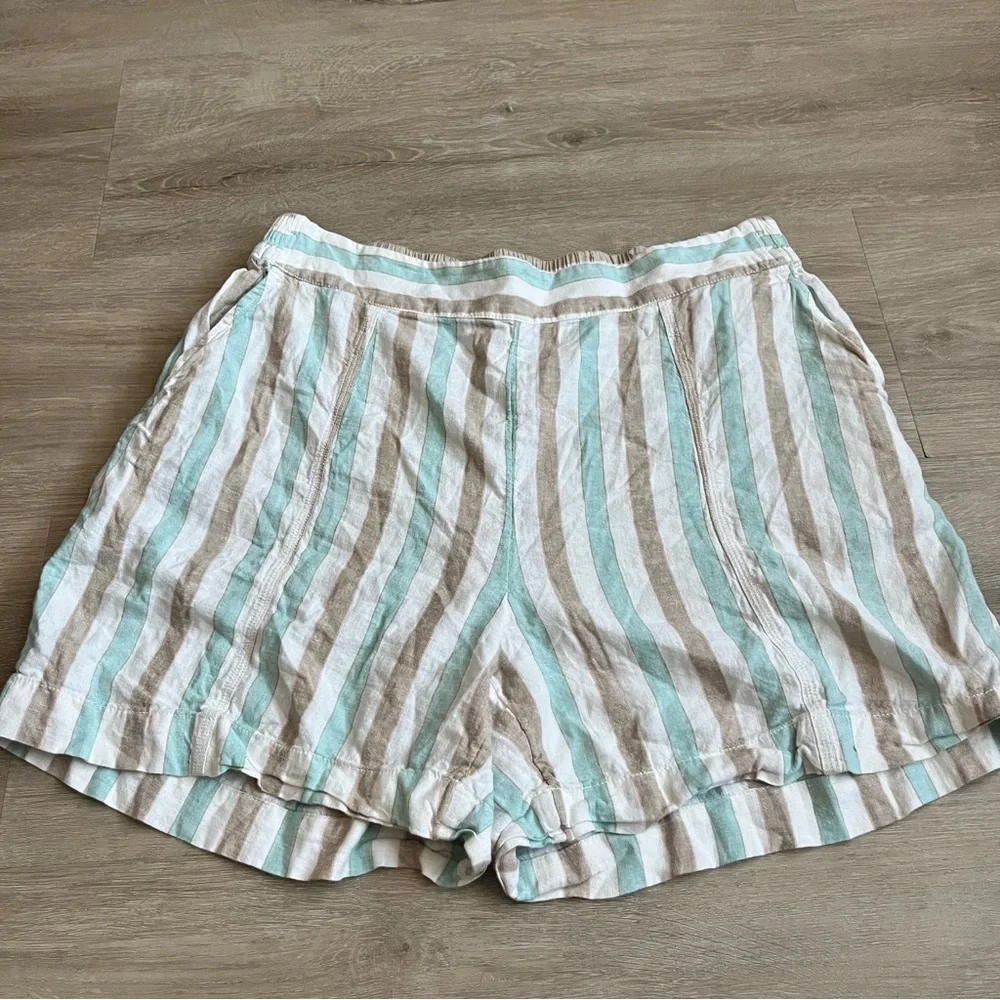 Lane Bryant 14/16 Striped Linen Blend Mid-Rise Linen Pull-On Shorts 5 inch